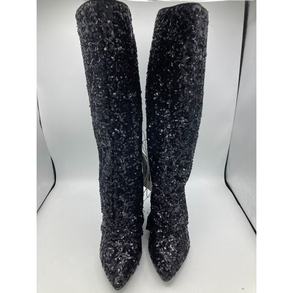 A New Day Abba Black Sequin Covered Foldover Knee High Evening Boots -- Size 6.5 - Picture 3 of 7